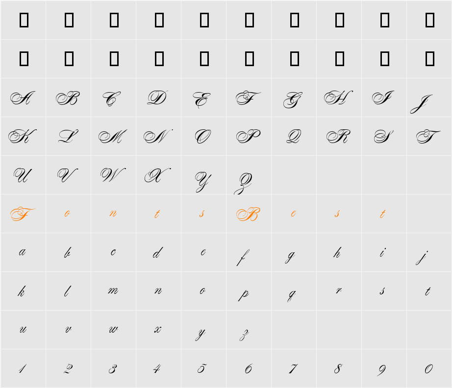 Alexandra Script Normal Character Map