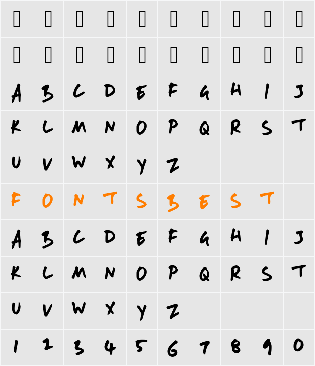 AndyFont Character Map