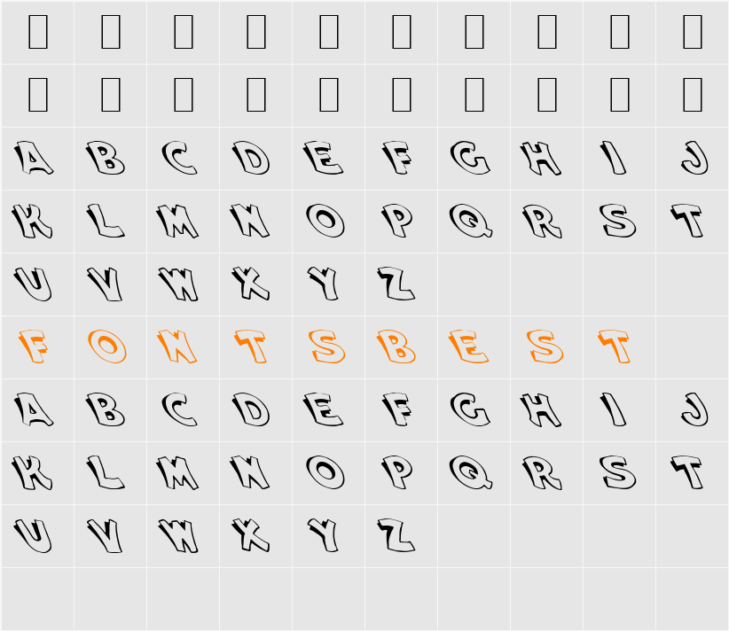 Cartoon Slant 1 Character Map