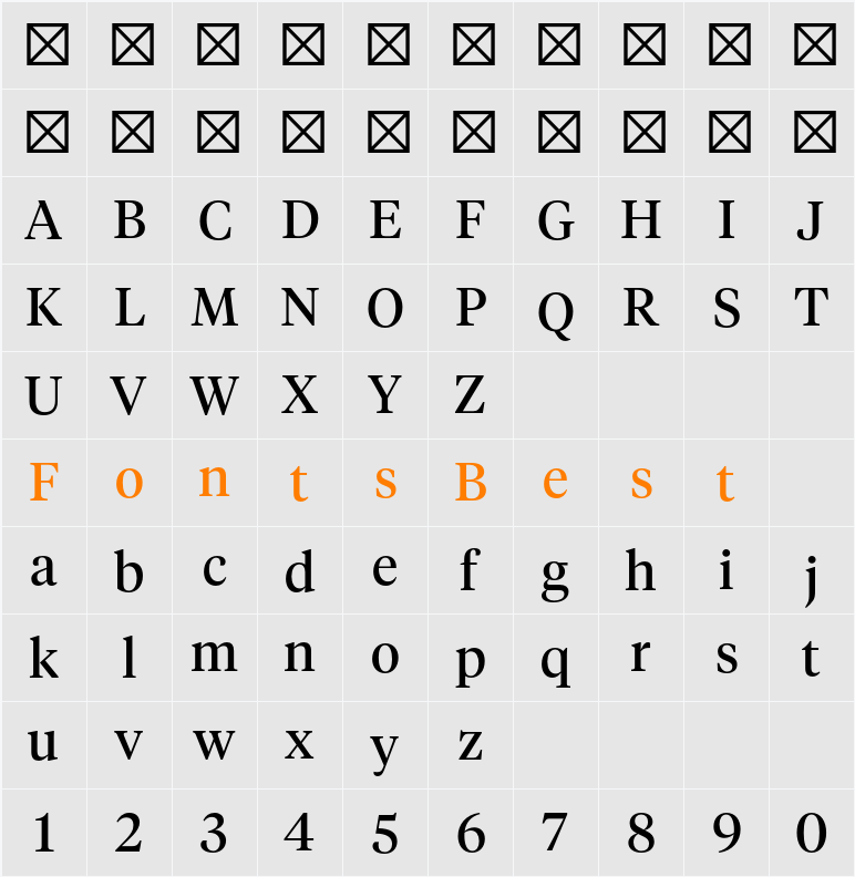 Tiempos Headline Regular Character Map