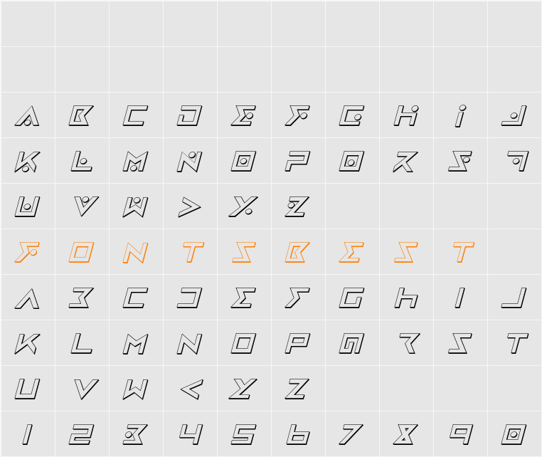 Iron Cobra 3D Italic Character Map