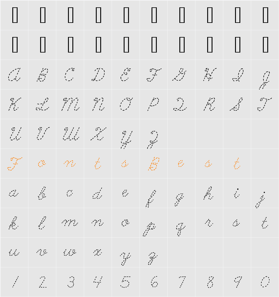 AbcCursiveDotted Character Map