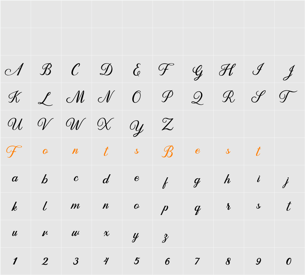 Dandelion Script Character Map