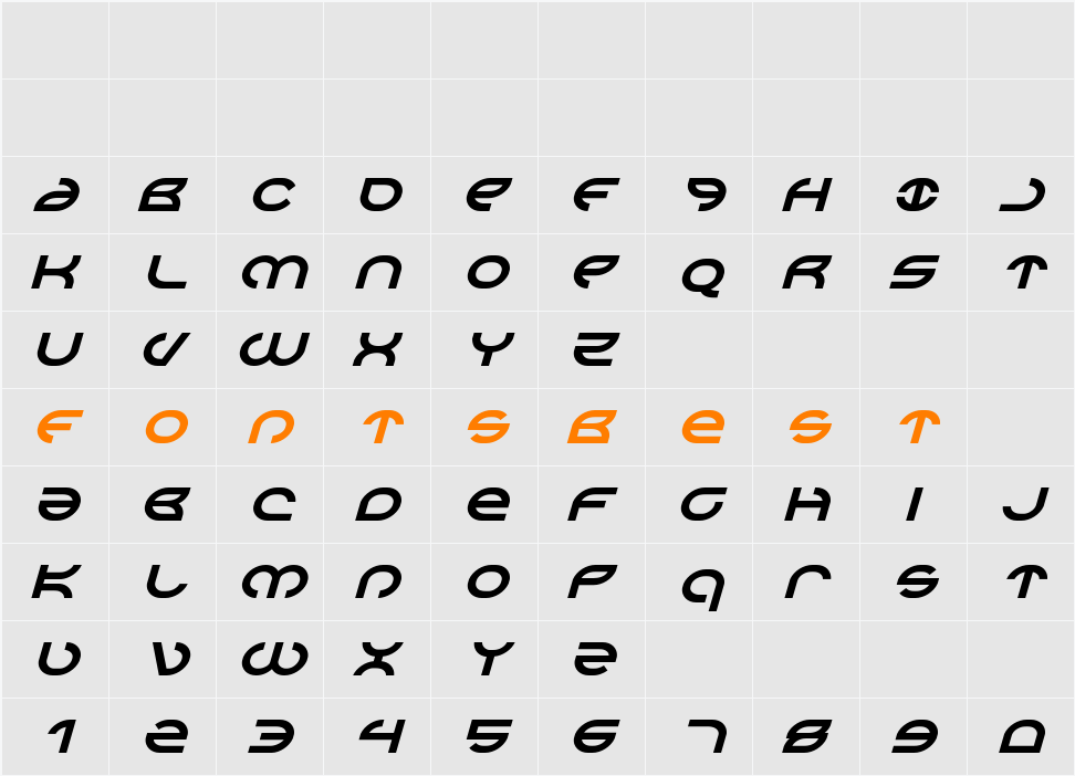 Aetherfox Italic Character Map