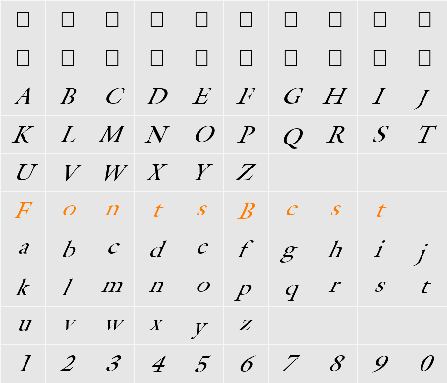 FZ ROMAN 25 ITALIC Character Map