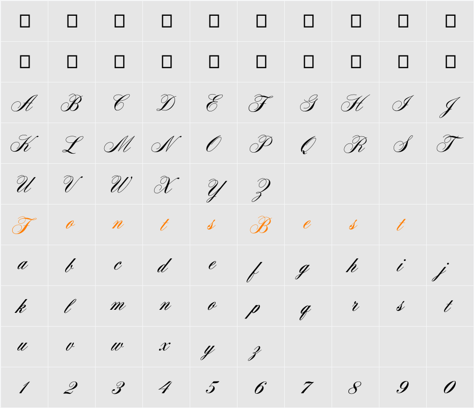 AeroliteScriptCP Character Map