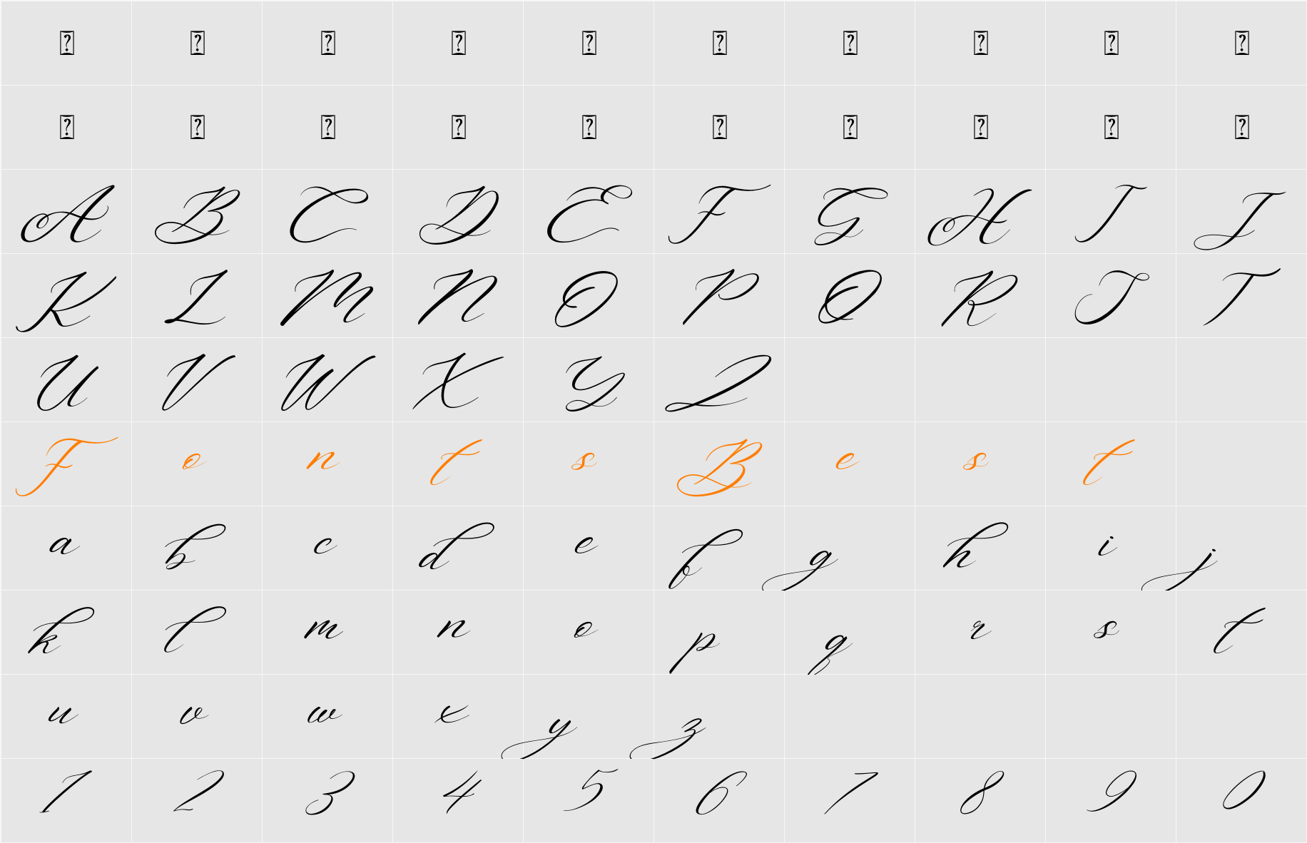 Aniyah Italic Character Map