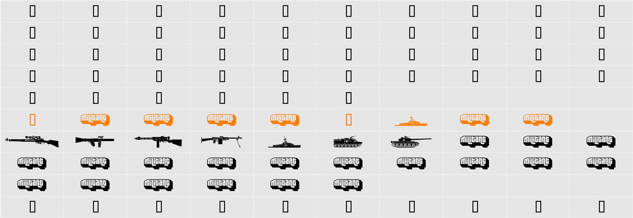 Military dingbats (demo) Character Map