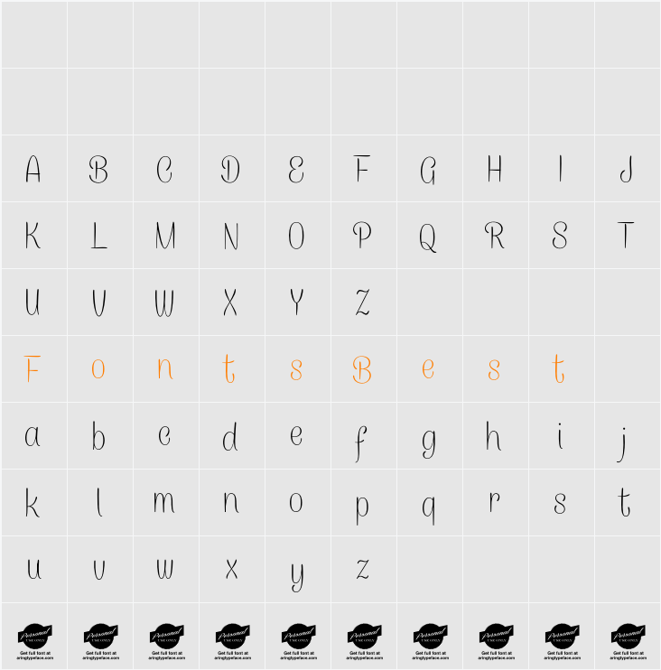 Caneletter Sans Thin Personal Character Map