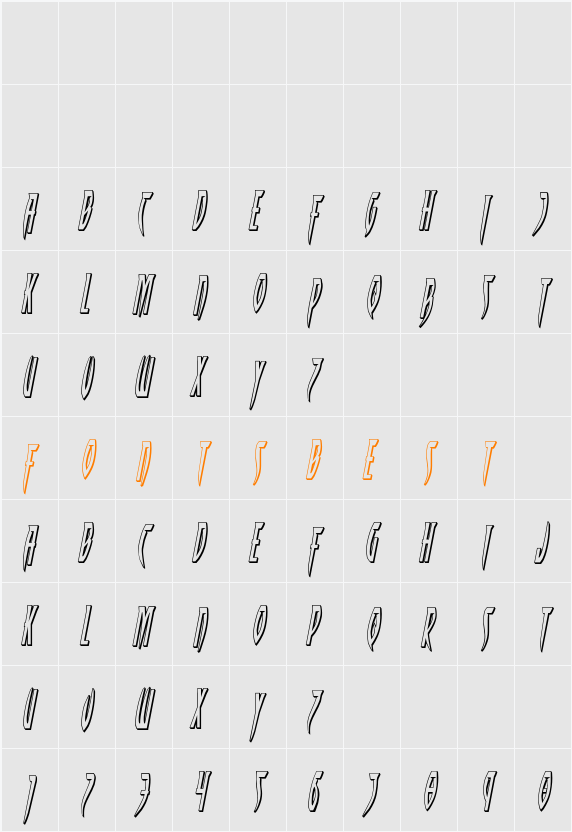 Inhumanity 3D Italic Character Map