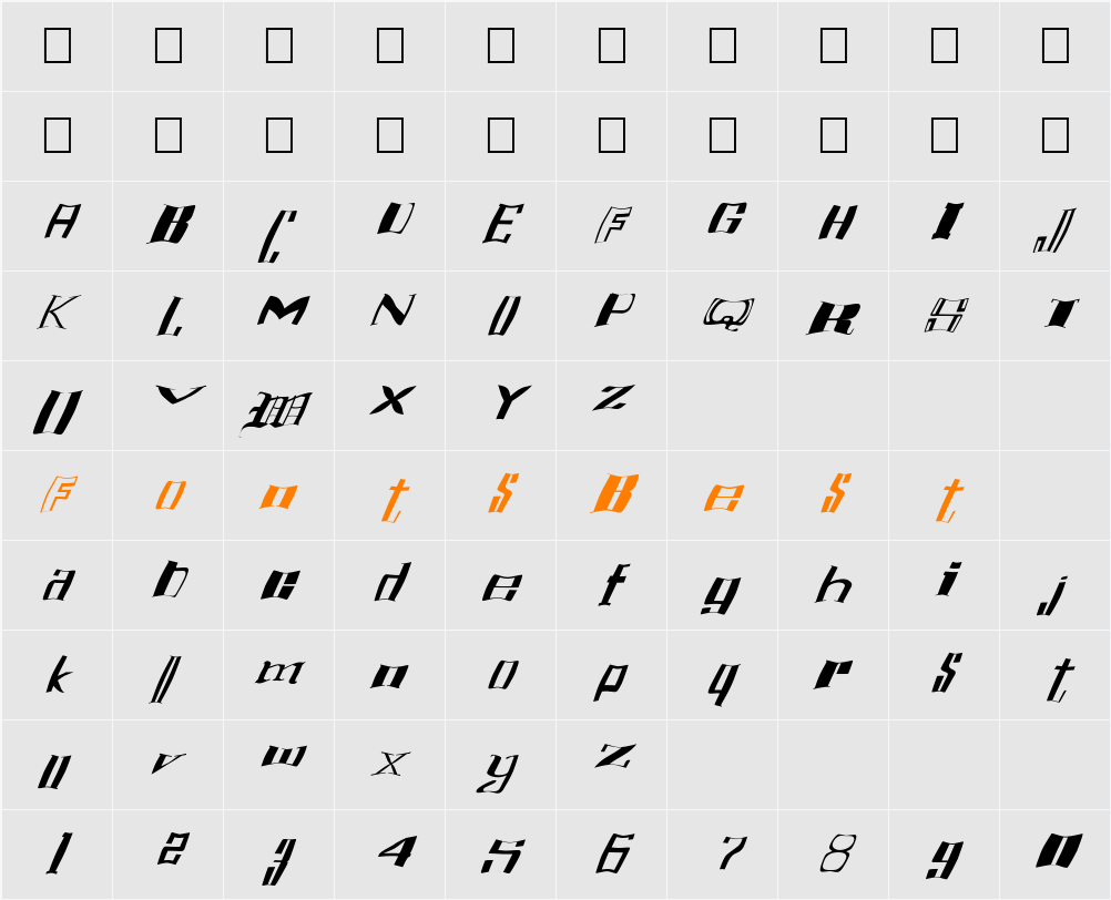 FZ WARPED 16 ITALIC Character Map