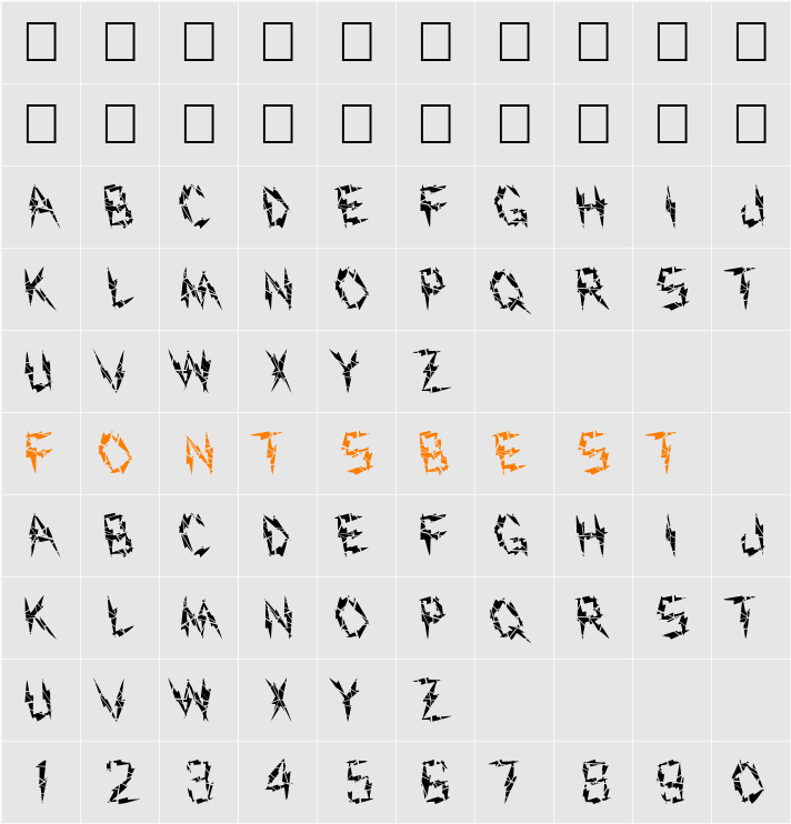 FZ UNIQUE 19 CRACKED LEFTY Character Map