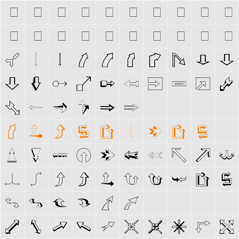 Carr Arrows (outline) Character Map