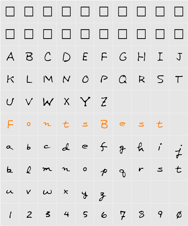 AudreysHand Character Map