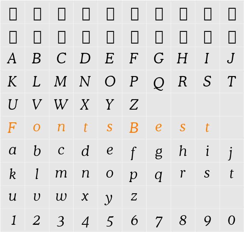 Cooper Lt BT Character Map