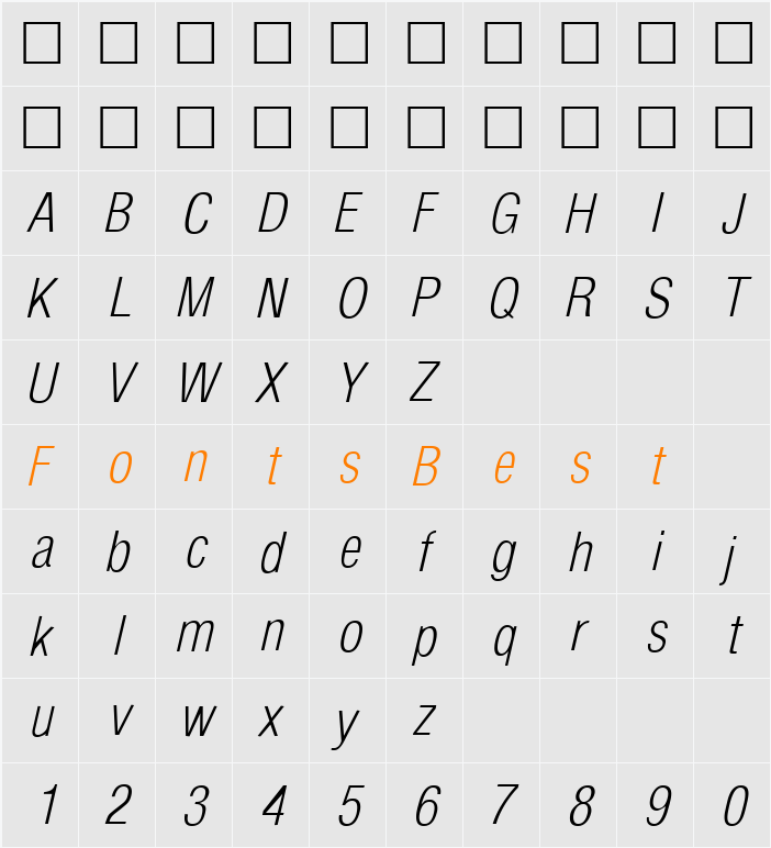 Arena Cond Light Character Map