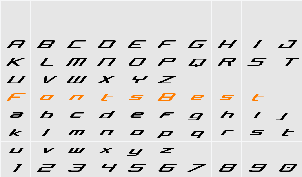 Concielian Expanded Italic Character Map