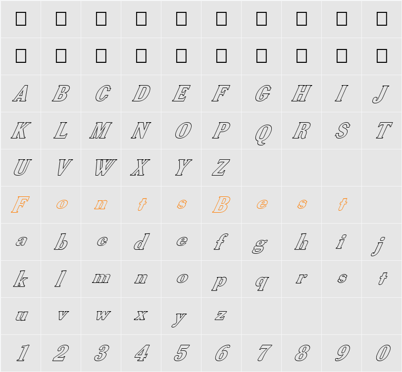 FZ ROMAN 40 HOLLOW ITALIC Character Map