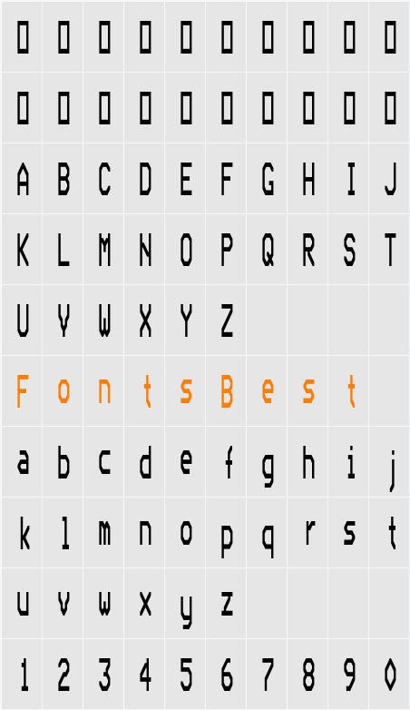 Bedstead Ultra Condensed Character Map