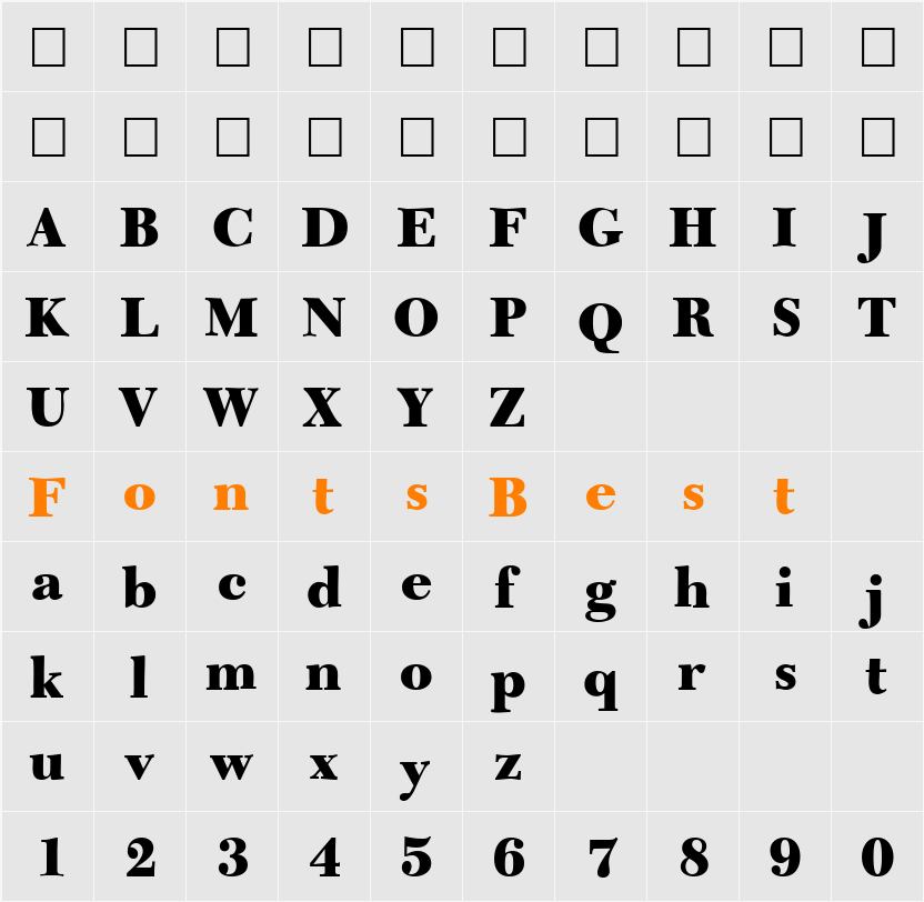 CalendarNovaBlack Character Map