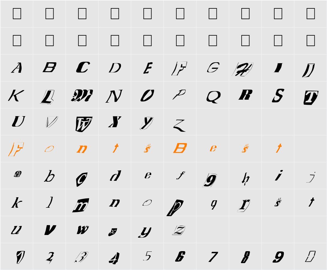 FZ WARPED 15 ITALIC Character Map