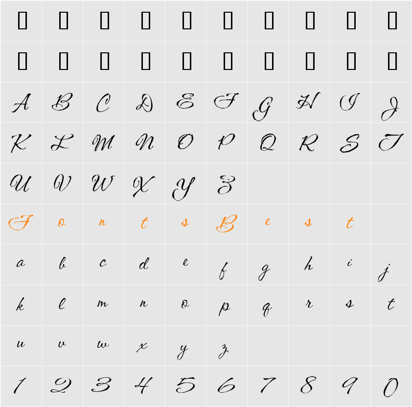 CAC Shishoni Brush Character Map