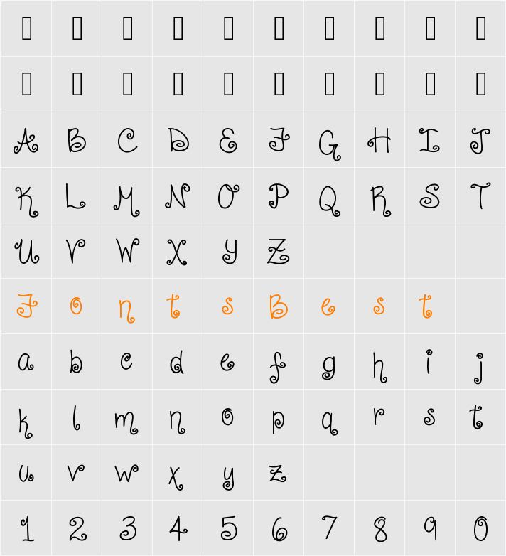 CurlyShirley Character Map