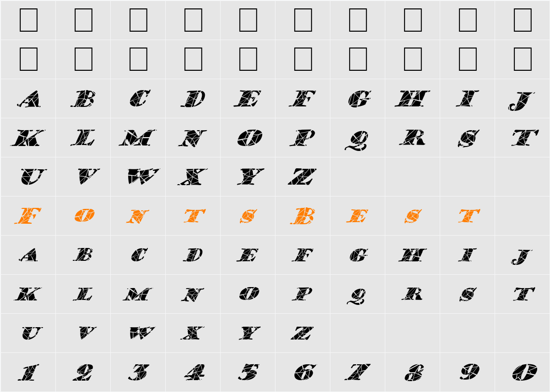 FZ JAZZY 38 CRACKED ITALIC Character Map