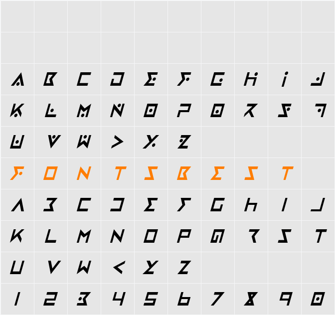 Iron Cobra Condensed Italic Character Map