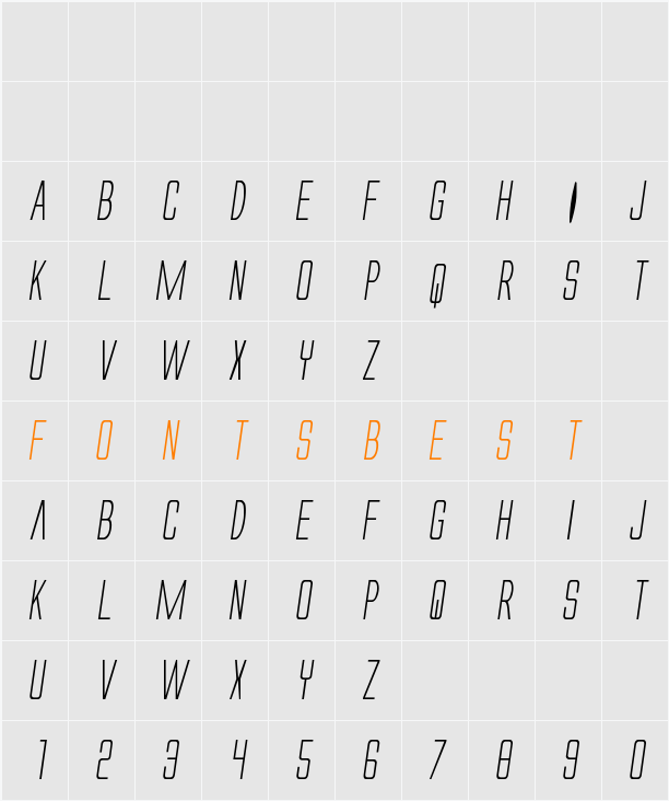 Alien League Italic Character Map