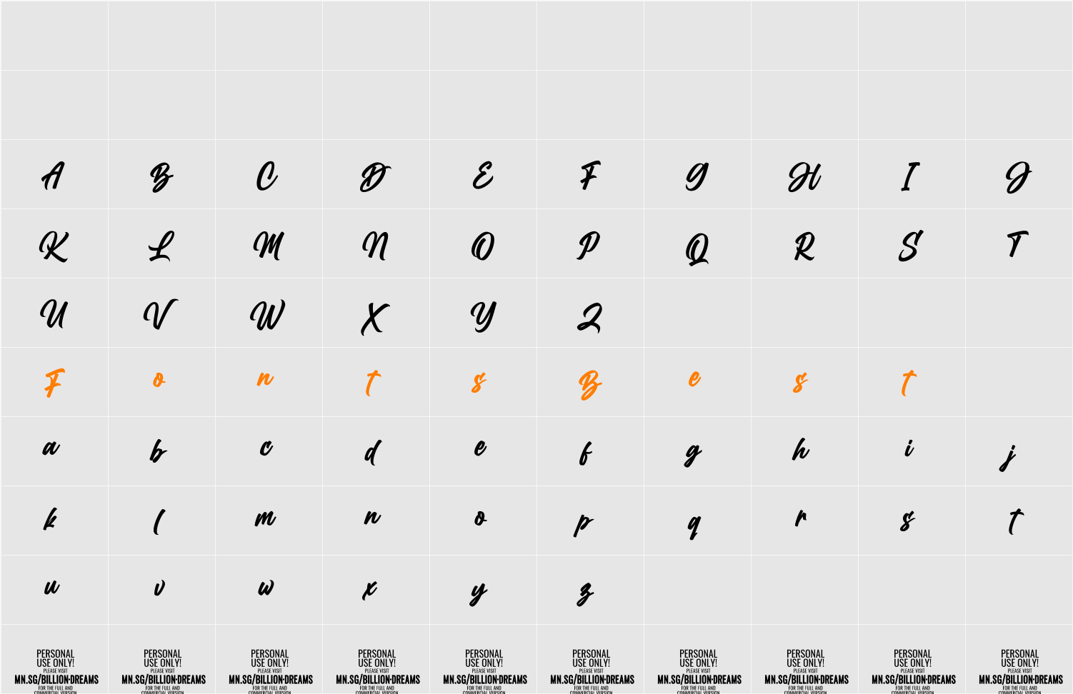 Billion Dreams Character Map