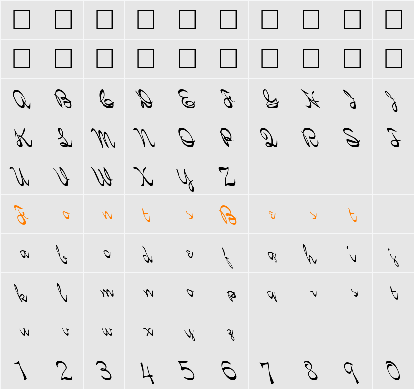 FZ SCRIPT 21 LEFTY Character Map