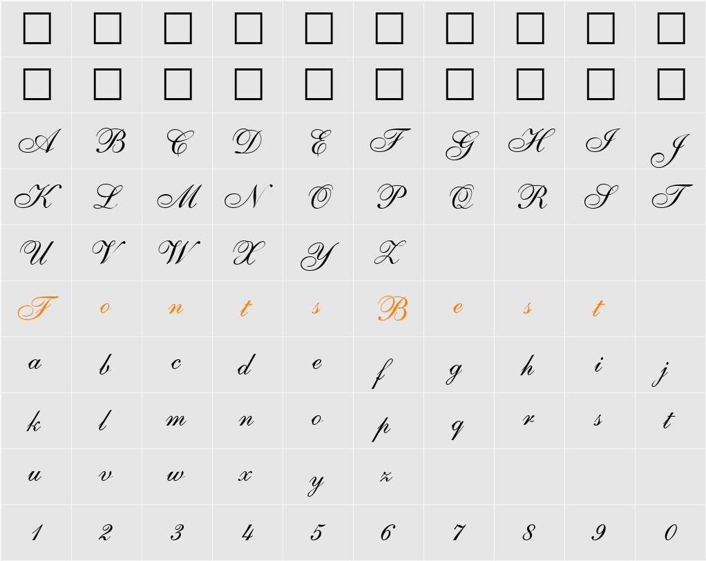 Caligraf W Character Map