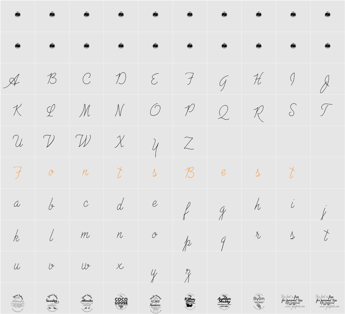 Advertising Script Monoline Character Map