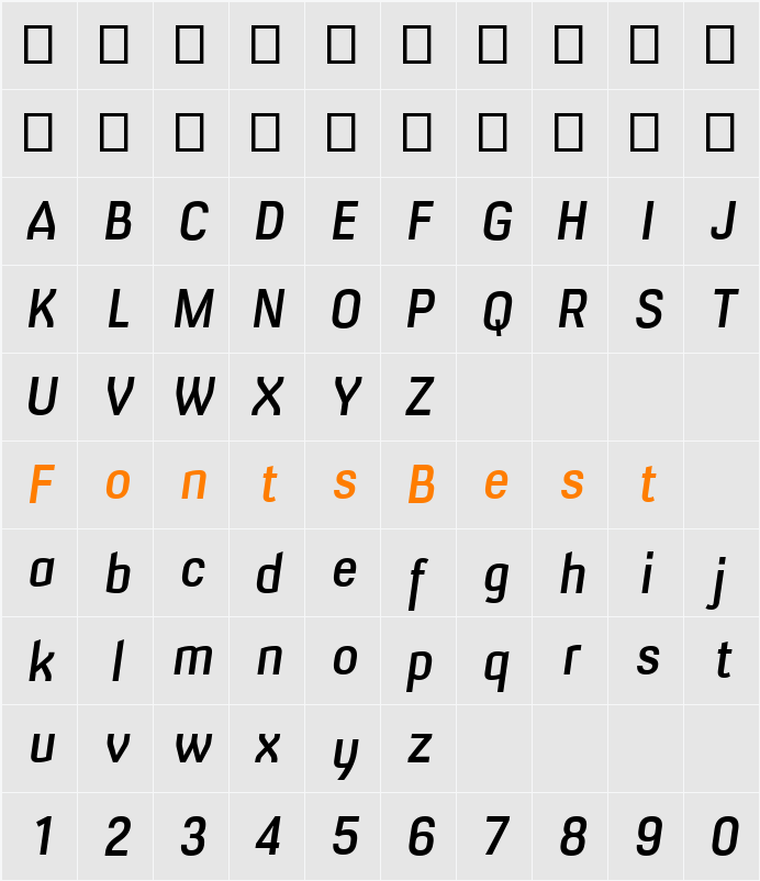 Milibus Sb Character Map