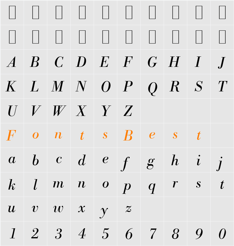 ModernBodoni Character Map