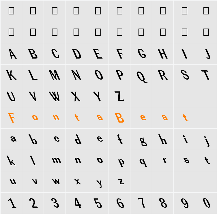 FZ ROMAN 38 LEFTY Character Map