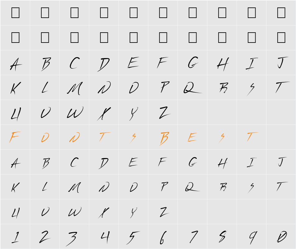 FZ JAZZY 44 Character Map