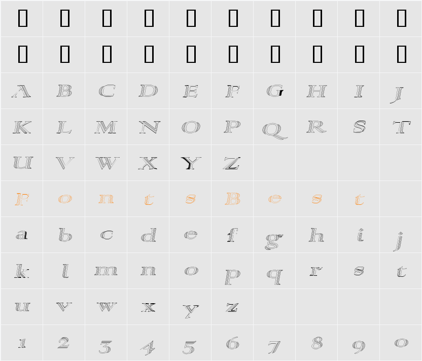 AlphaRev Hollow Character Map