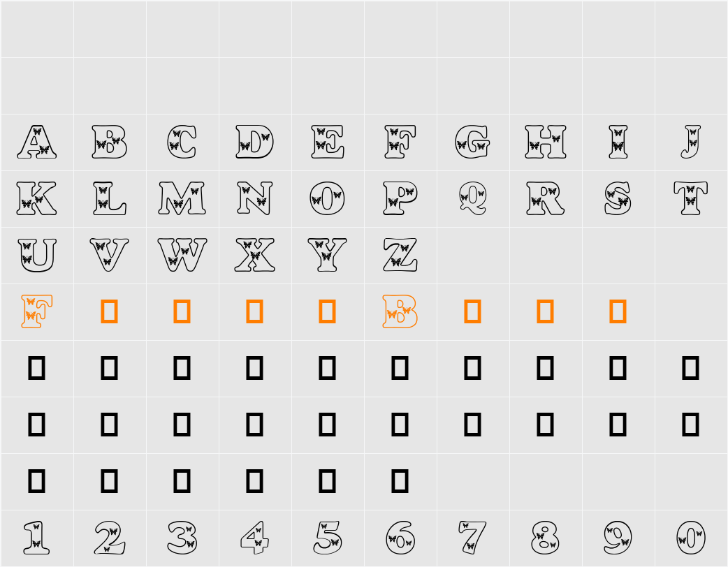 Butterfly Letters Character Map