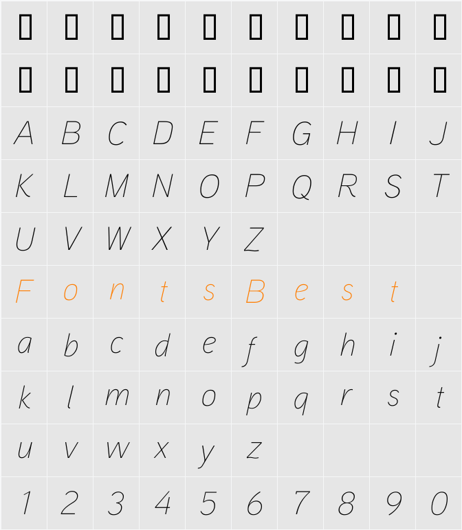 Aaux ProThin Italic Character Map