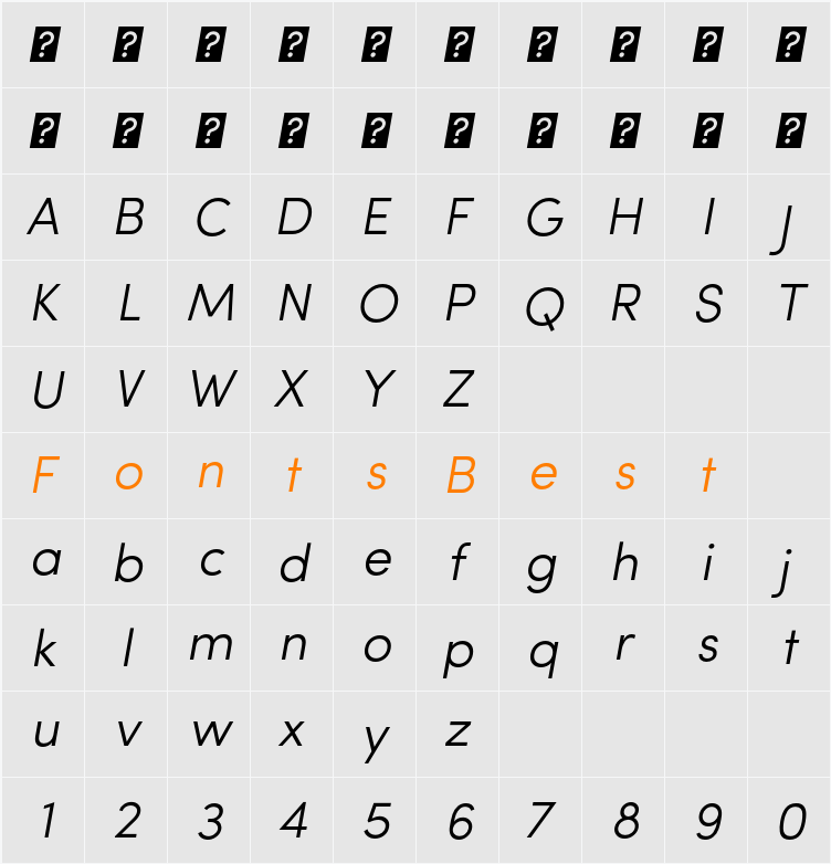 Sofia Pro Light Italic Character Map