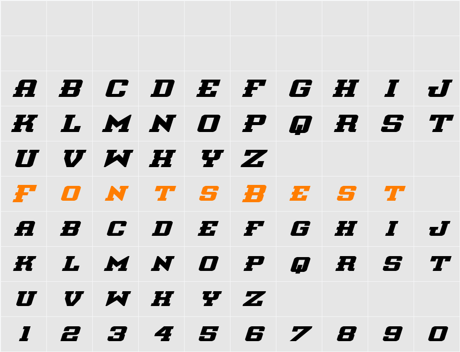 Interceptor Bold Expanded Italic Character Map