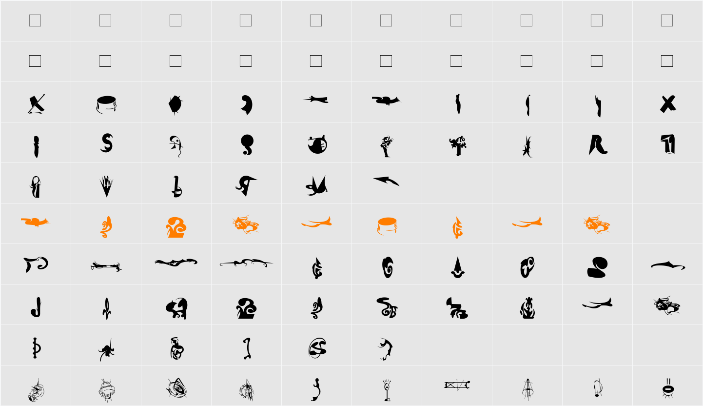 FellaPartsToo Character Map