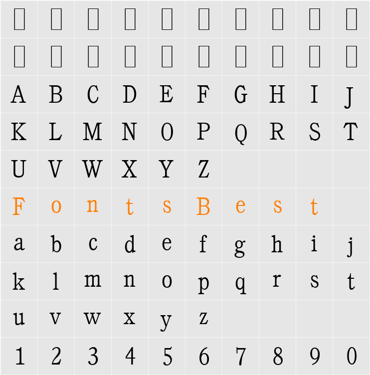 CalgarySerial-Xlight Character Map