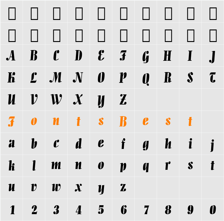 Allegro BT Character Map