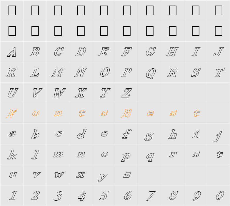 FZ ROMAN 29 HOLLOW ITALIC Character Map