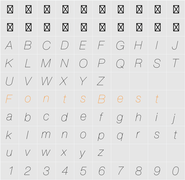 HelveticaNeueLT Std UltLt Character Map