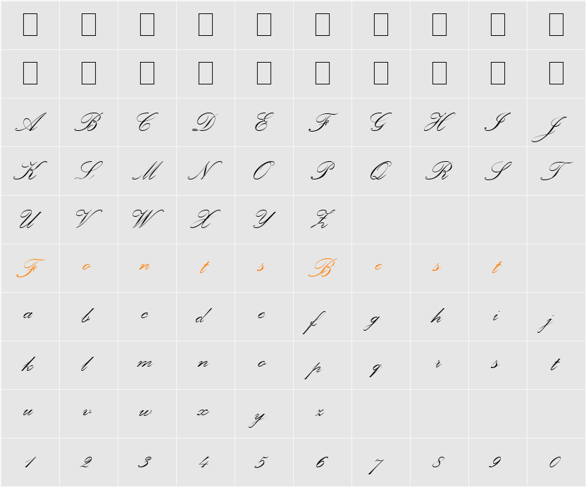 Palace Script MT Character Map