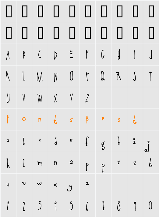 AnotherHandFont Character Map